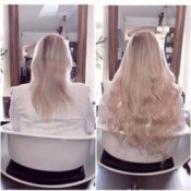 Before and after hair extensions.