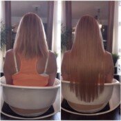 Before and after hair extensions.
