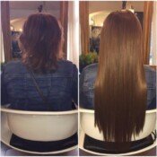 Before and after hair extensions.